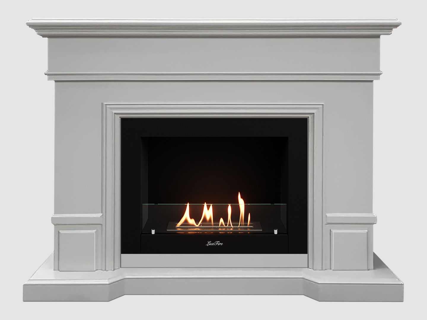 Каминный портал МДФ "Фантазия 1350" с биокамином Lux Fire "Фаер Бокс 2-30" (белый) по цене 88 100 руб.