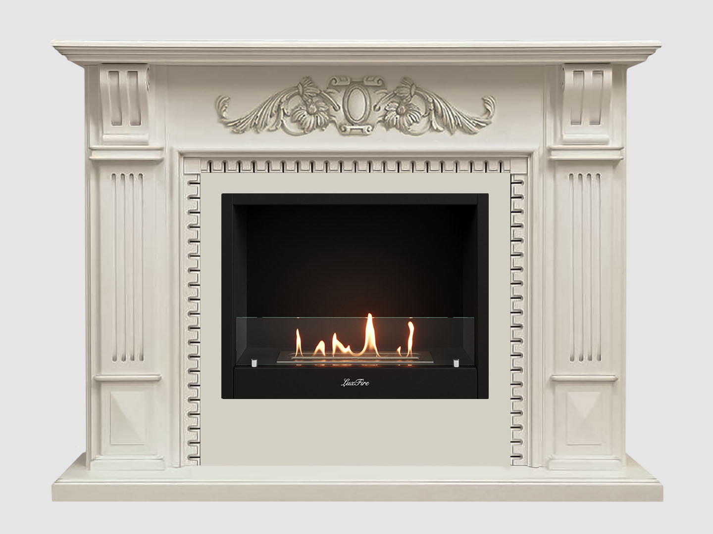 Каминный портал МДФ "Белфаст Люкс 1550" с биокамином Lux Fire "Фаер Бокс 1-30" (белый) по цене 102 400 руб.