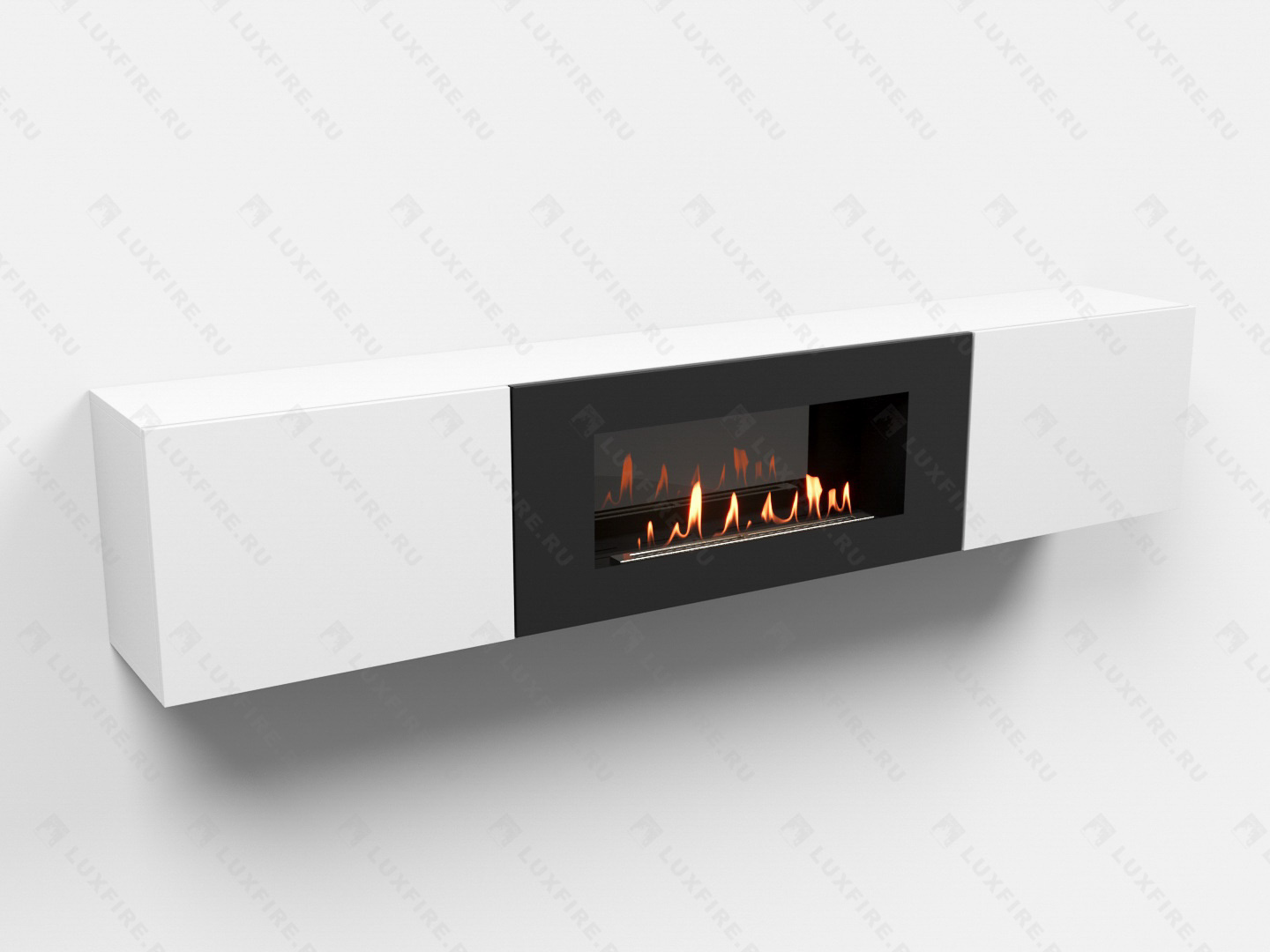Тумба ТВ Lux Fire "Ладога" настенная 1800 матовая, белая с биокамином 900