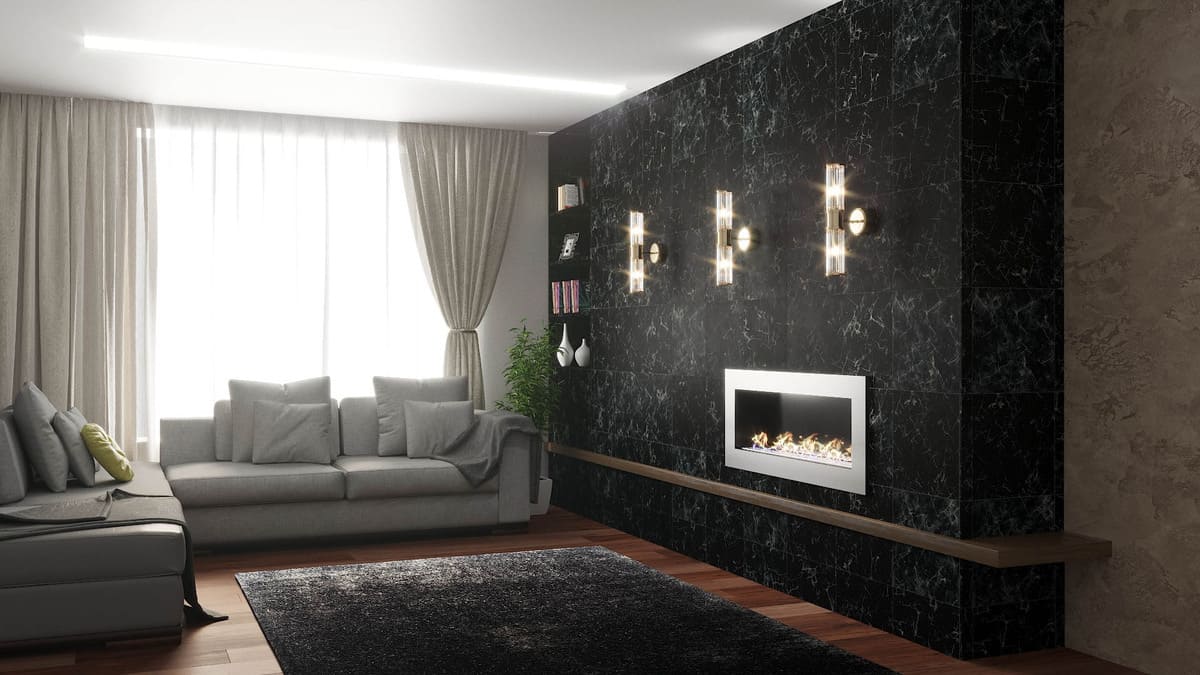 Биокамин "Русский огонь" Хай-тек 1200V встраиваемый с защитным и декоративным стеклом по цене 47 100 руб.