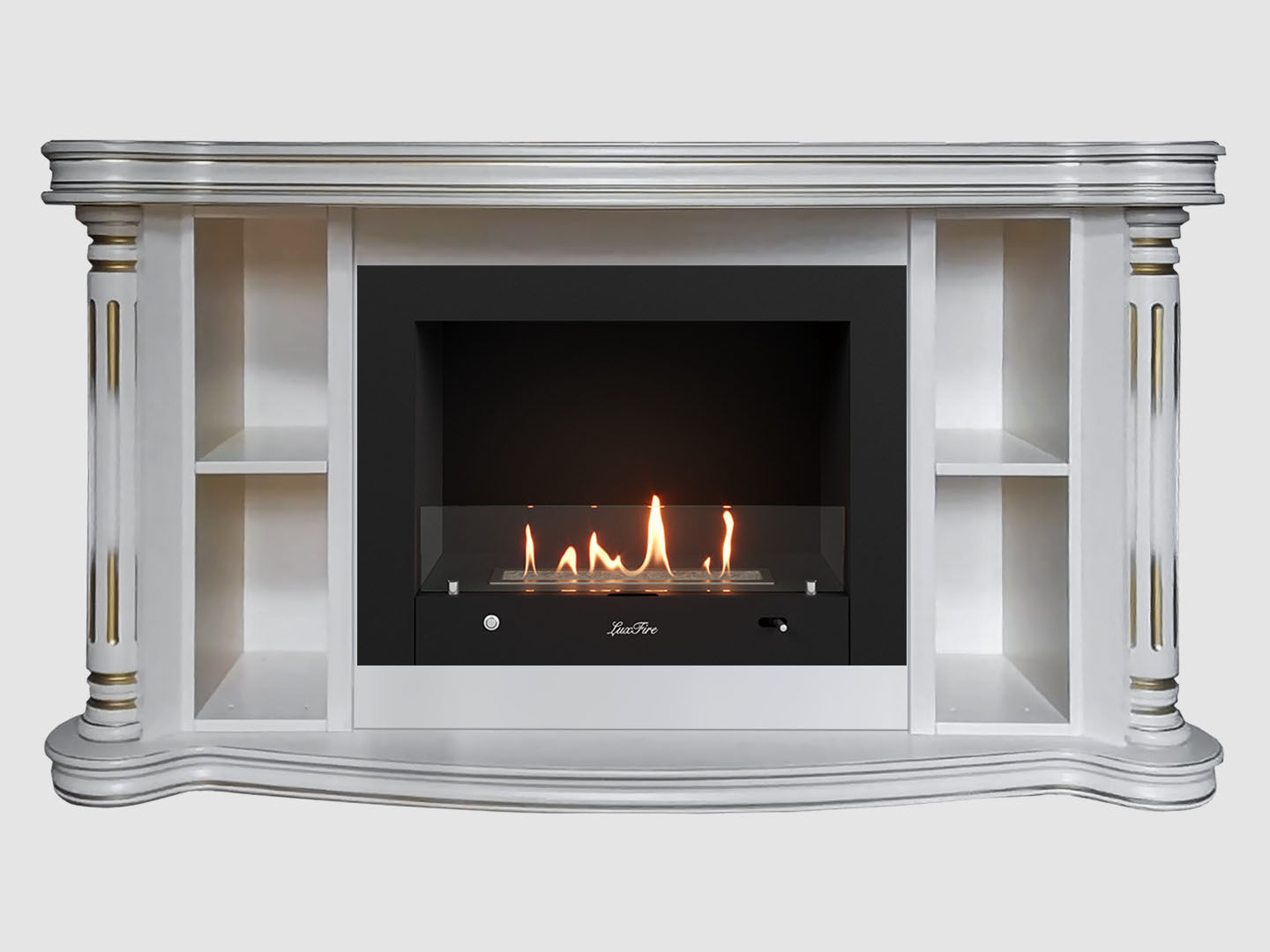 Каминный портал МДФ "Романс 1300" с биокамином Lux Fire "Фаер Бокс 4-30" (белый) по цене 141 300 руб.